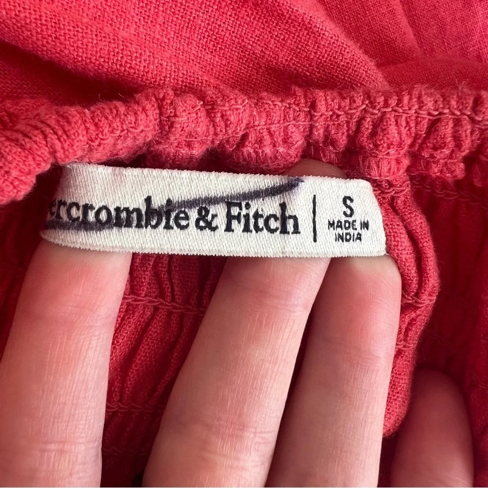 Abercrombie Scrunchie Strap Plunge Linen Maxi Dress Salmon Pink